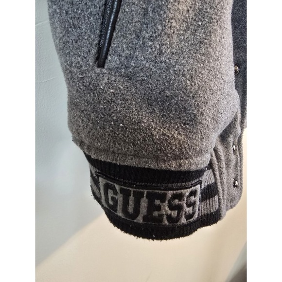 GUESS Boys Youth Varsity Wool Blend Hooded Jacket Full Zip Black & Gray Size 7 - Picture 4 of 10